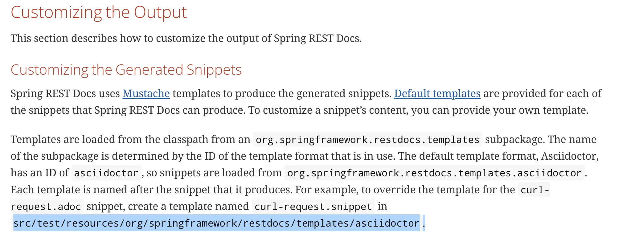 Spring REST Docs - Customizing the Generated Snippets