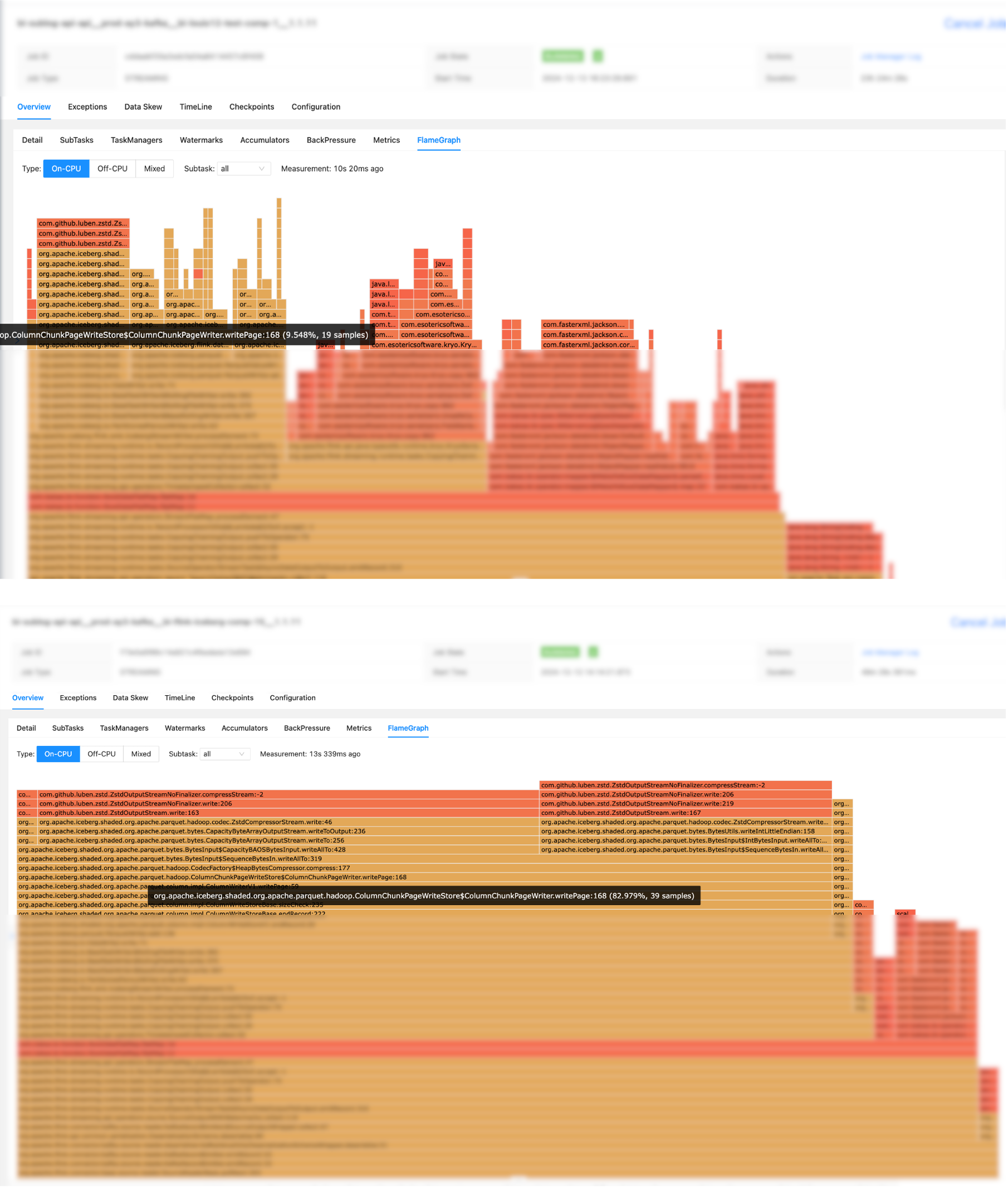 Figure 3. FlameGraph at Compression Level 1 (Top) and Compression Level 15 (Bottom)