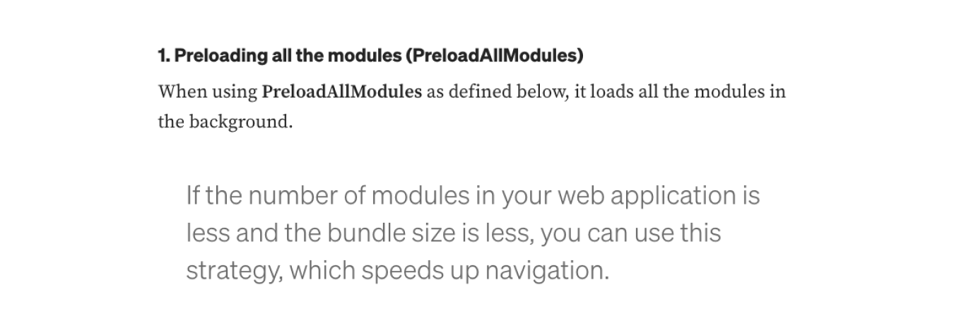 그림 49. Angular PreloadAllModules 전략 사용 시 주의점