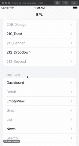 BPL_iOS 샘플앱의 모습